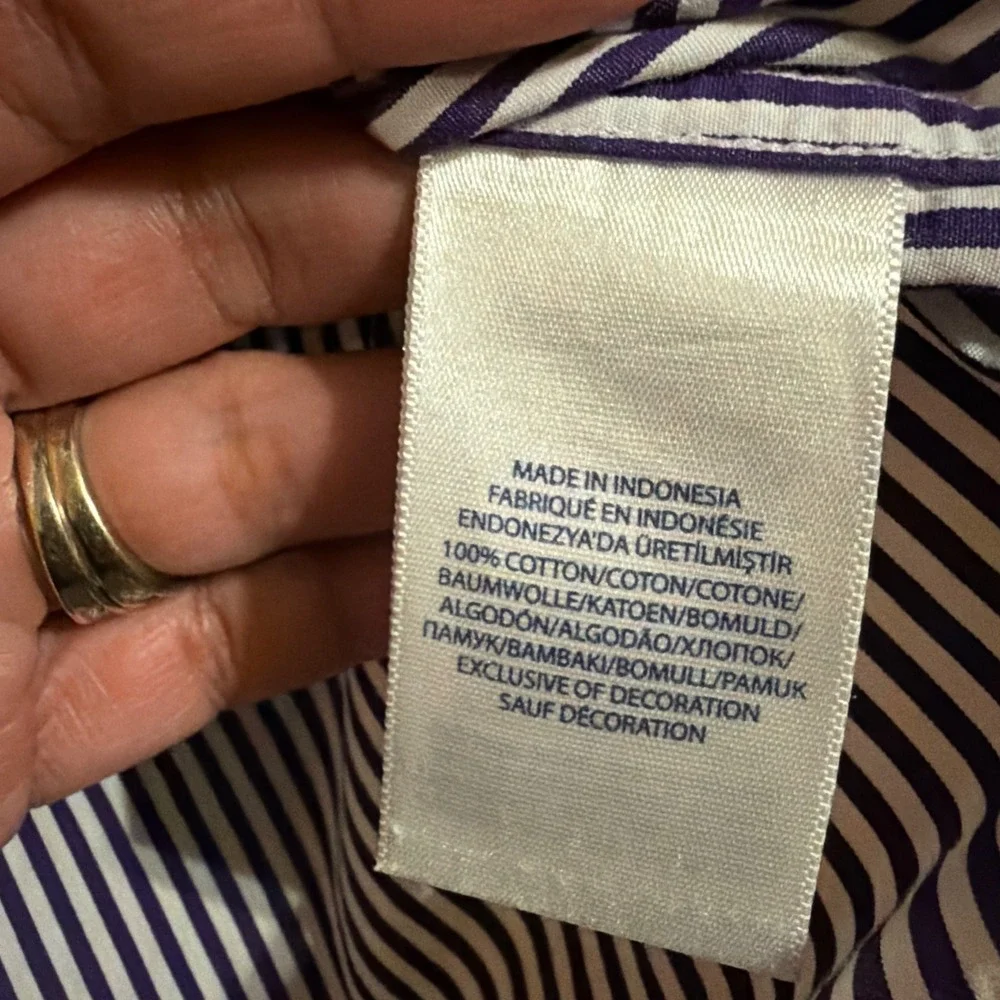 Ralph Lauren Kids Striped Button Down Shirt Navy White Size M 10-12 Cotton Pony